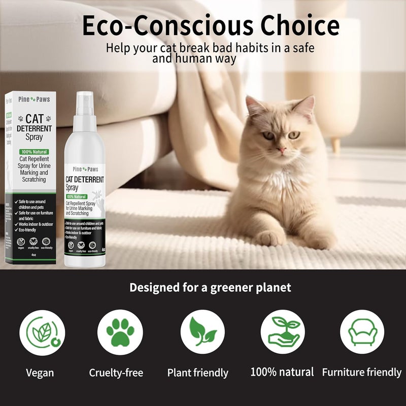 PINE PAWS Store رذاذ طارد للقطط - رذاذ طارد للقطط 100% طبيعي لمنع وضع العلامات بالبول والخدش - صديق للبيئة، آمن للاستخدام حول الأطفال والحيوانات الأليفة، آمن للاستخدام على الأثاث والأقمشة، يعمل في الداخل والخارج - Image 5